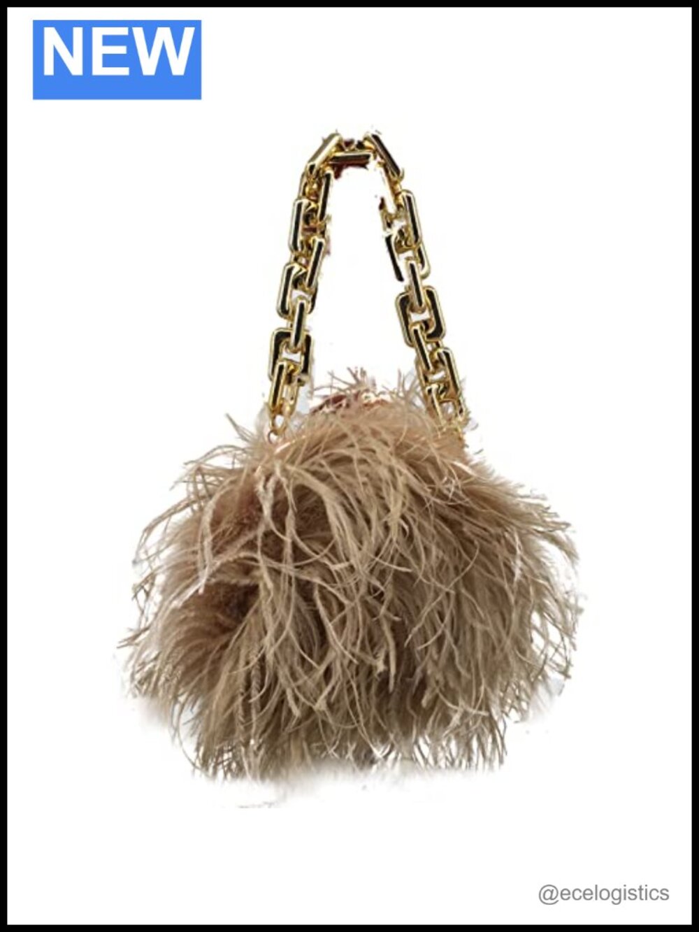 Ostrich Feather Mini Handbag Purse Gold Chain Clutch Evening Bag (NO color)